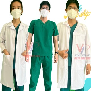 Áo blouse bác sĩ dài tay nam nữ cao cấp, áo blouse cotton hàn cao cấp - vĩnh phát
