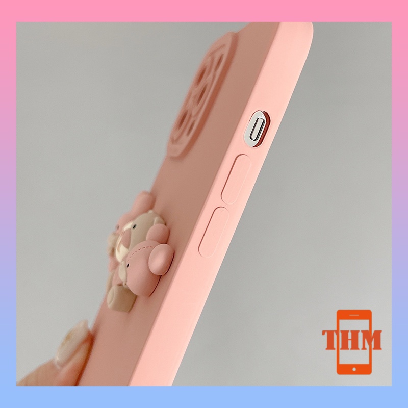 Ốp điện thoại gấu thỏ hồng xinh xắn cho iPhone 13Pro Max 13Pro 13 12ProMax 12Pro 12Mini 11 Pro Max X XS Max XR 7 8 Plus-034