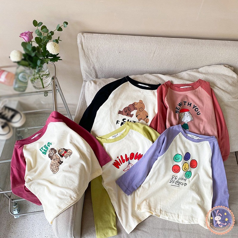 Áo Thun Tay Dài Dáng Rộng In Họa Tiết Hoạt Hình Đơn Giản Thời Trang Cho Bé Gái