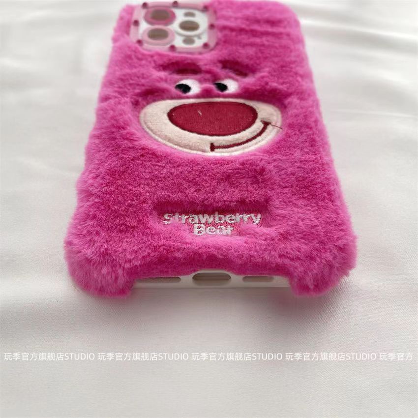 Ốp Điện Thoại Lông Xù Mềm Hình Gấu Dâu Tây Mặt Cười Cho iPhone 14 12 11 13 Pro max 7 8 Plus 6s xr xs max