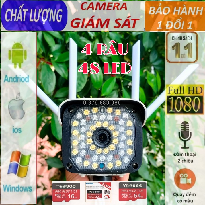 Camera ngoài trời yoosee thân xoay 4 râu 48led siêu nét, đàm thoại 2 chiều, chịu nắng mưa, có màu ban đêm