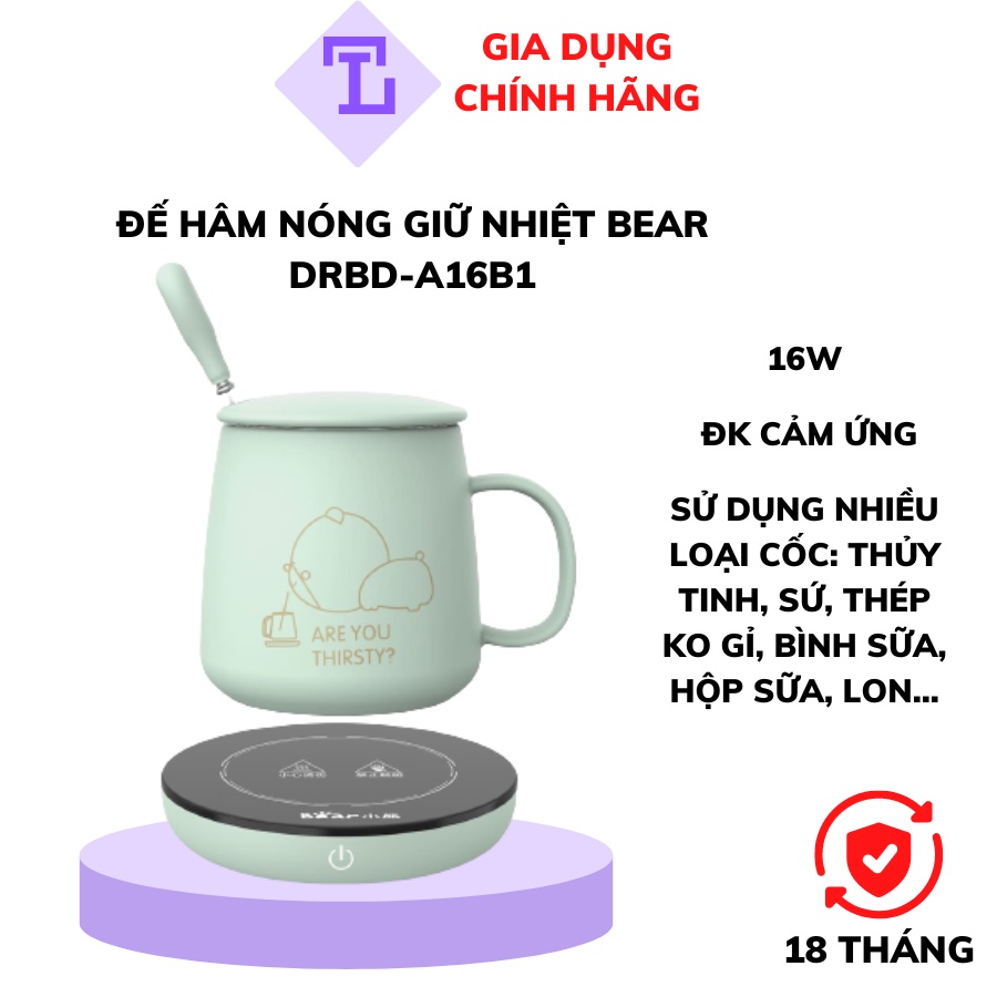 Đế Máy Hâm Nóng Đồ Uống Thức Ăn Đa Năng Bear DRBD-A16B1, Giữ Nhiệt Làm Nóng Bằng Điện, An Toàn Kèm Cốc, BH 12 tháng