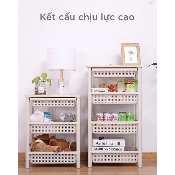 Kệ nhựa nắp gỗ 4 tầng tiện lợi RY268