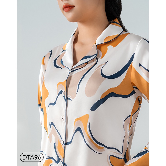 Bộ ngủ satin ZAM Luxury - DTA96 - áo dài tay quần dài hoạ tiết