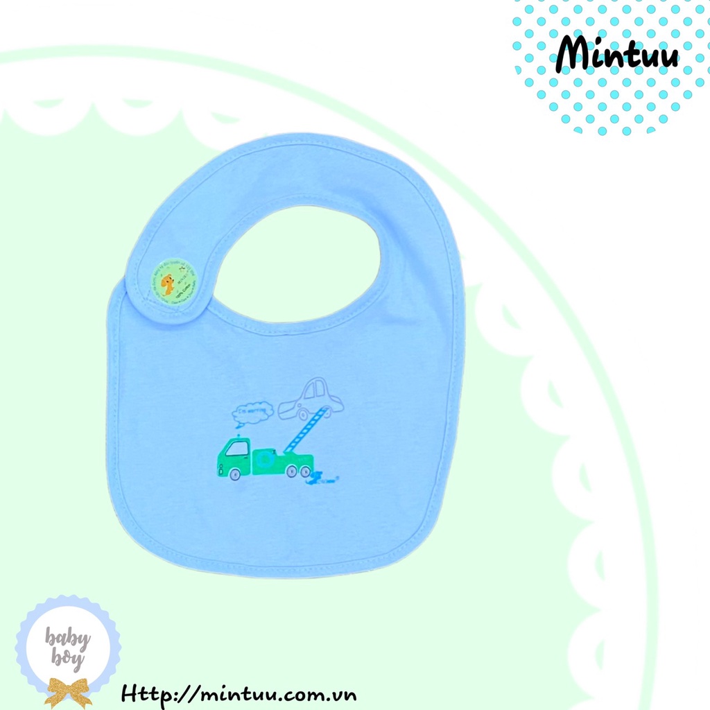 Yếm ăn dặm cho bé sơ sinh dán vai  chống thấm  lót nilong thương hiệu Mintuu, chất liệu vải 100% cotton