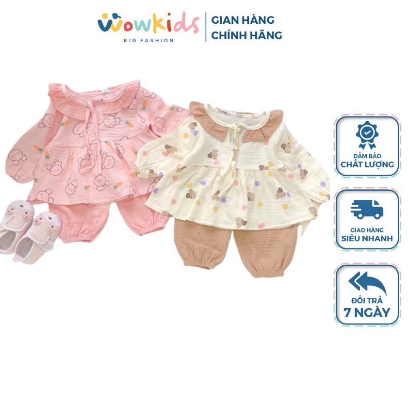 Đồ Bộ Thu Đông Dài Tay Cho Bé Gái Chất Vải Cao Cấp Xô Muslin Mềm Mịn , Bộ Đồ Ngủ Babydoll Họa Tiết Đáng Yêu