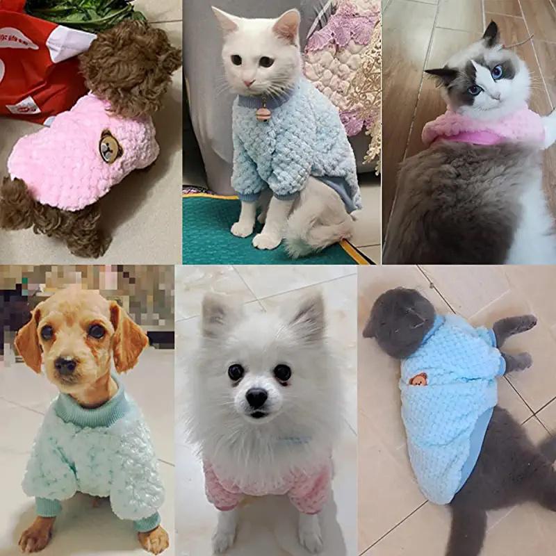 Áo Sweater Vải Lông Cừu San Hô Thêu Hình Gấu Dễ Thương Thời Trang Thu Đông Cho Thú Cưng