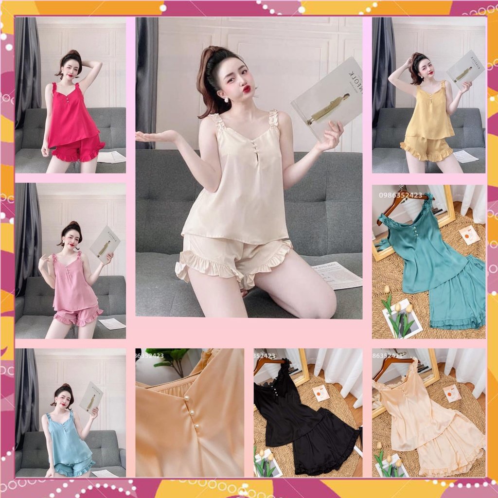 Đồ ngủ sexy nữ, Bộ ngủ satin, Đồ ngủ hai dây bèo satin loại 1 mềm mịn mát