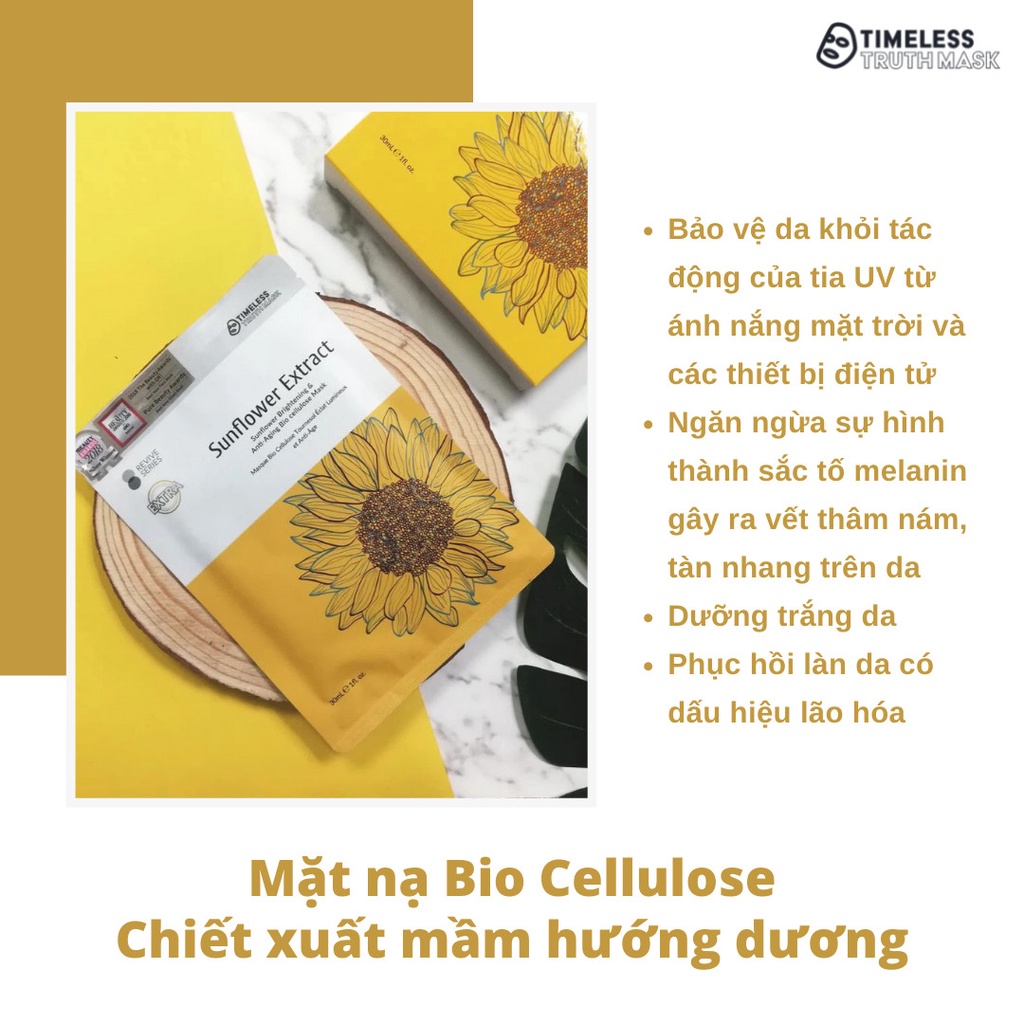 Mặt nạ dưỡng trắng ngăn ngừa lão hoá chiết xuất mầm hướng dương Timeless Truth Mask - Sunflower Extract (3 miếngx30ml)