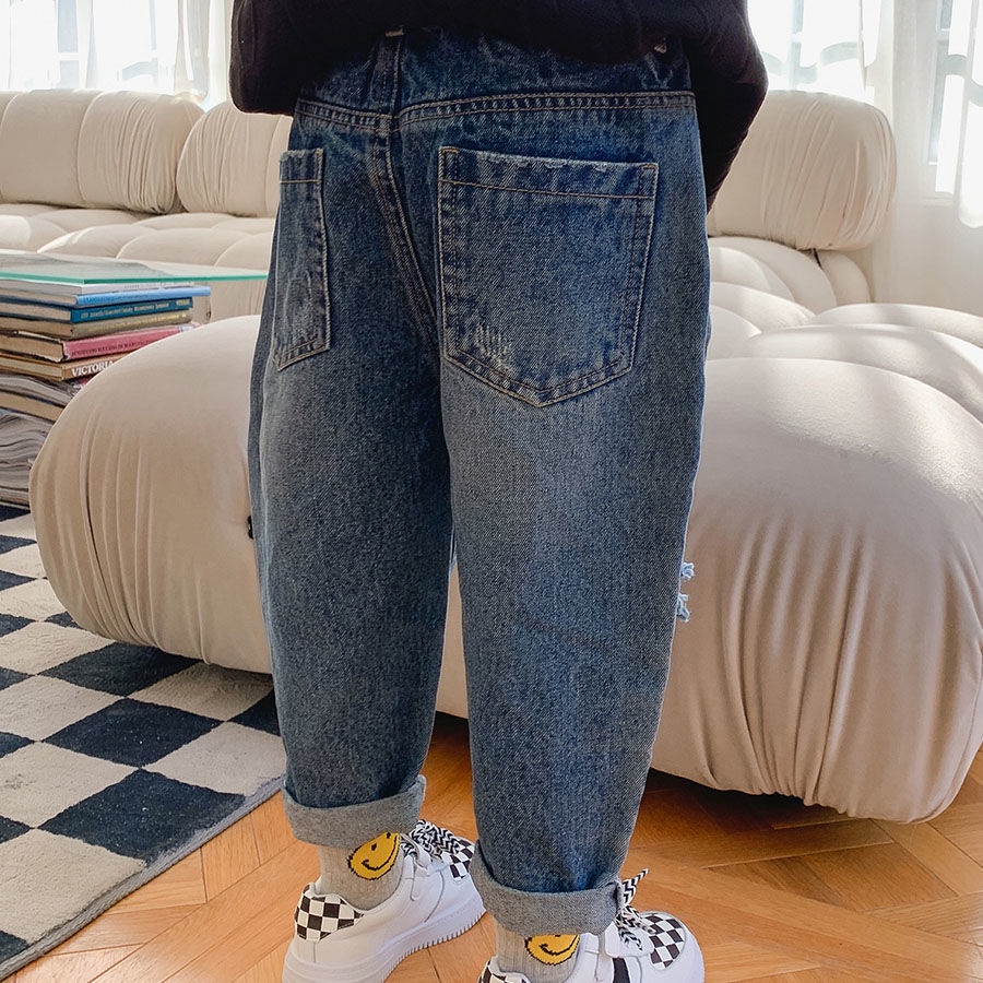 Quần Jean Dài Dáng Rộng Phong Cách Hàn Quốc Thời Trang Xuân Thu Cho Bé Trai
