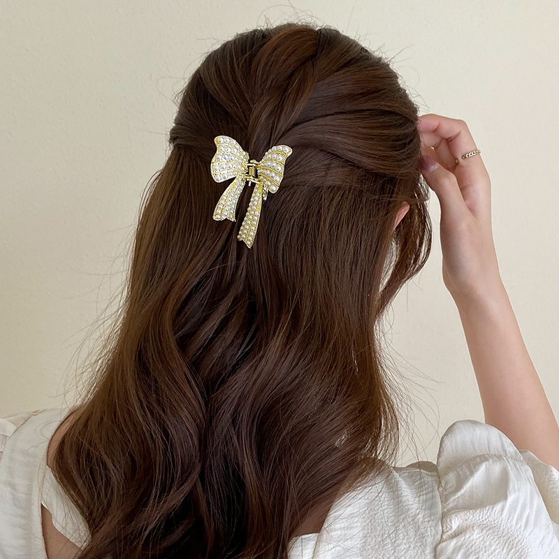 Kẹp Tóc Hình Nơ Đính Ngọc Trai Thời Trang