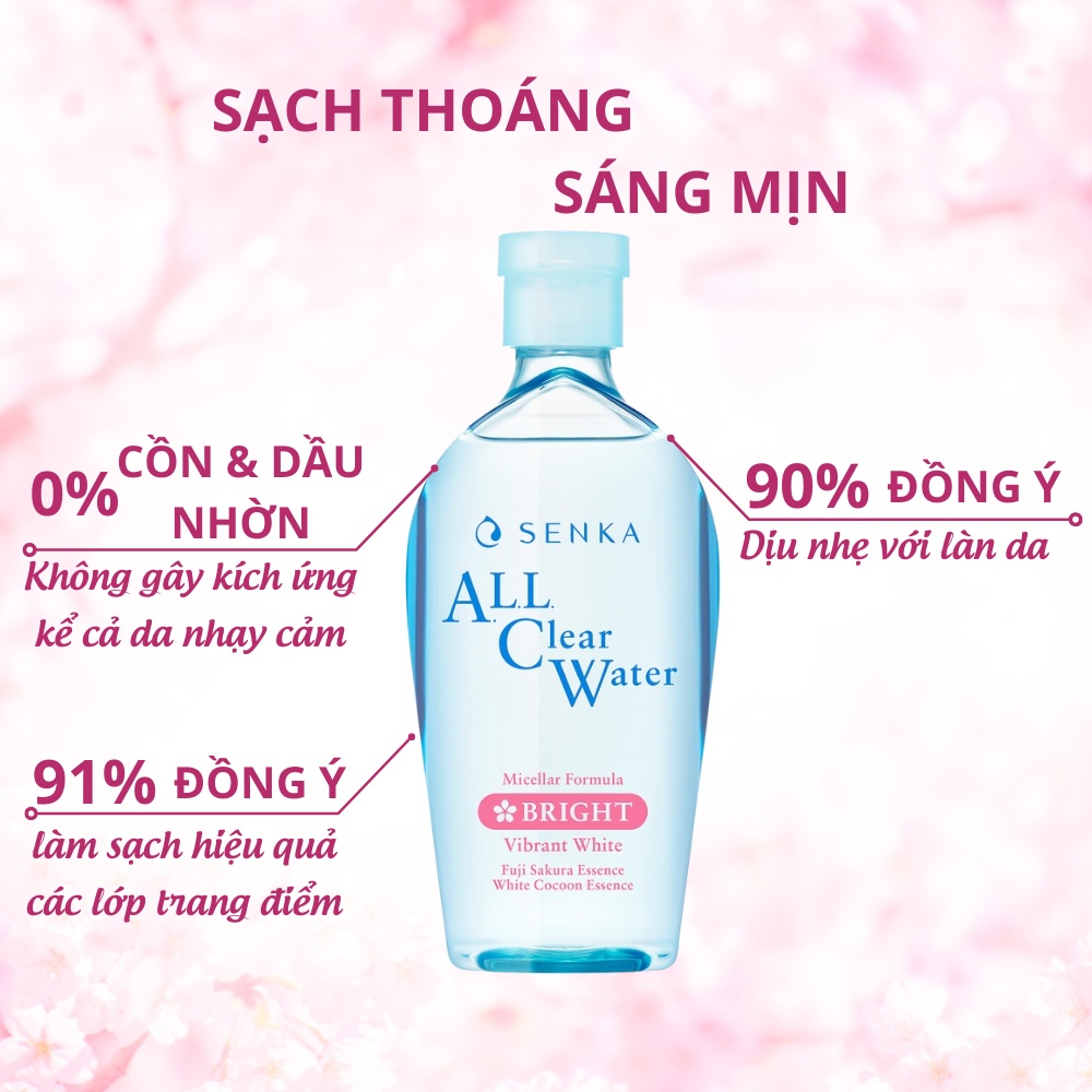 Nước Tẩy Trang Senka All Clear Water Bright làm sạch sâu bụi bẩn cặn trang điểm cấp ẩm dưỡng trắng 230ml.5021