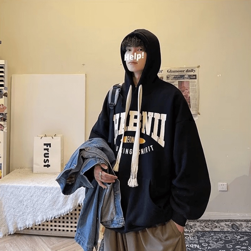 Áo hoodie Dáng Rộng In Chữ Thời Trang Hàn Quốc Chất Lượng Cao Cho Nam Size M-5XL