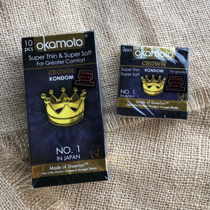 [ CHÍNH HÃNG ] - Bao Cao Su Okamoto Crown, siêu mỏng, co giãn tốt, size nhỏ, ôm sát từ Nhật Bản - Hộp 10 cái