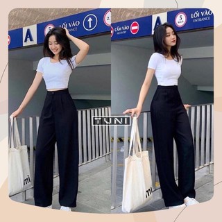 Quần ống rộng suông khoá trước phom suông cá tinh chất tuyết mưa dày dặn