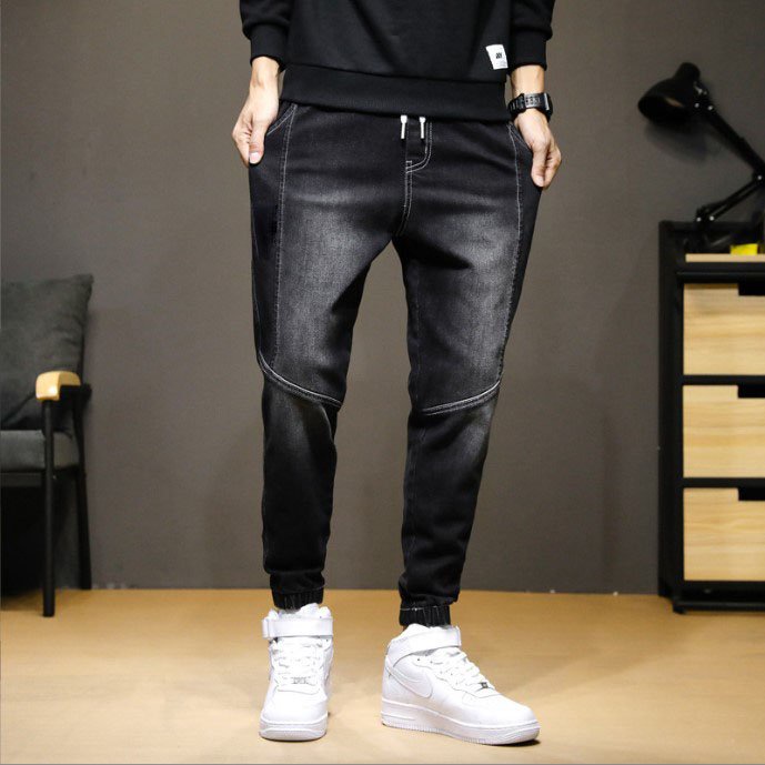 Quần jean jogger cạp chun bo gấu chất đẹp, co giãn thoải mái vận động