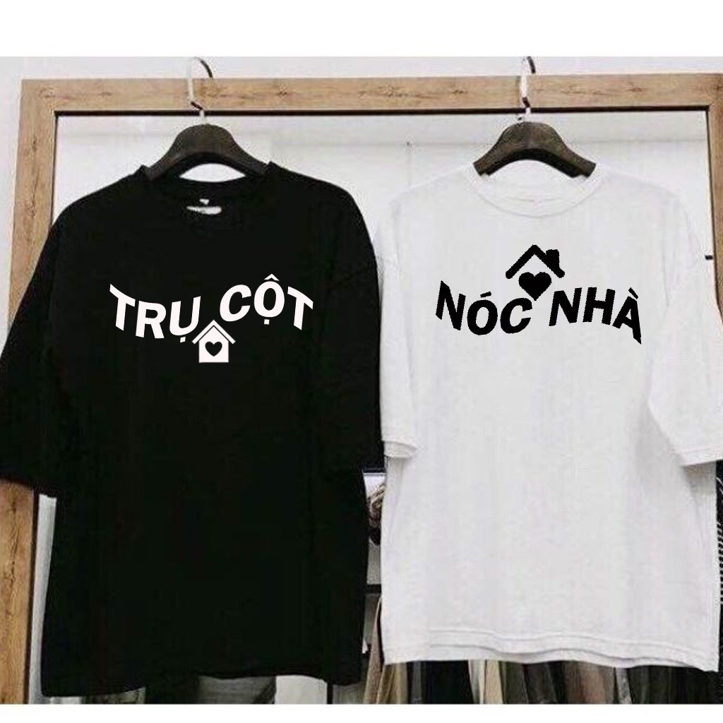 Áo đôi nam nữ, áo phông đôi in hình trụ cột nóc nhà dễ thương thấm hút tốt mặc đi chơi-PINK