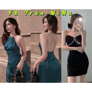 Tổng hợp mẫu đầm 2 dây đính đá siêu sang chảnh