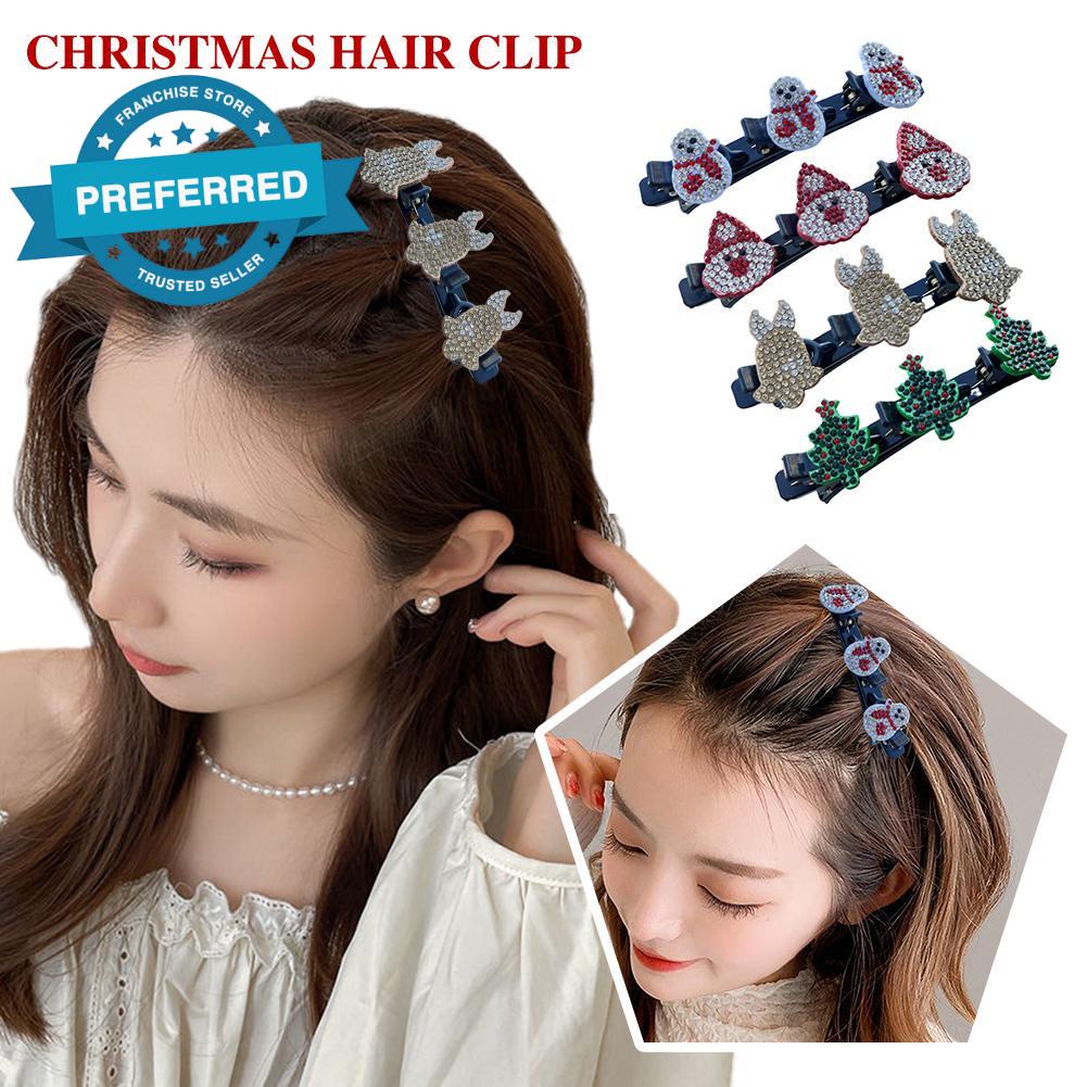Kẹp Tóc Bện Đính Đá Lấp Lánh Trang Trí Cây Thông Giáng Sinh Y2M2