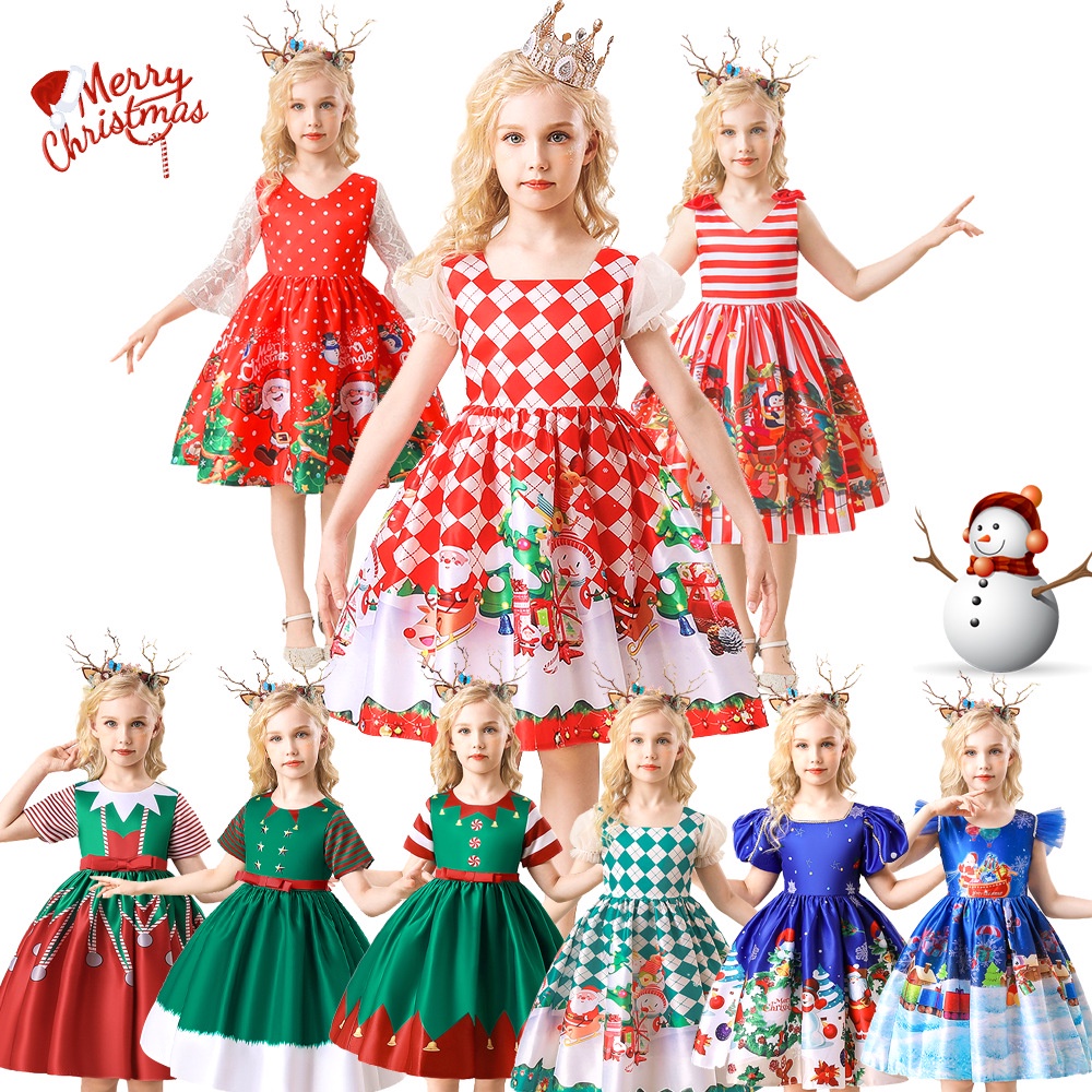 Đầm Hóa Trang Ông Già Noel / Giáng Sinh / Năm Mới Cho Bé Gái 4 6 8 10 Tuổi