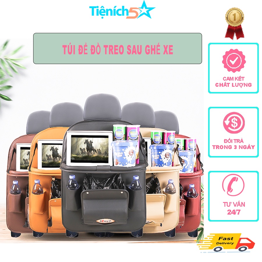 Túi Để Đồ Treo Sau Lưng Ghế Xe Ô Tô - Chất Liệu Da PU Cao Cấp - Nhiều Màu - Kết Hợp Túi, Khay Để Đồ Và Túi Rác Tiện Lợi
