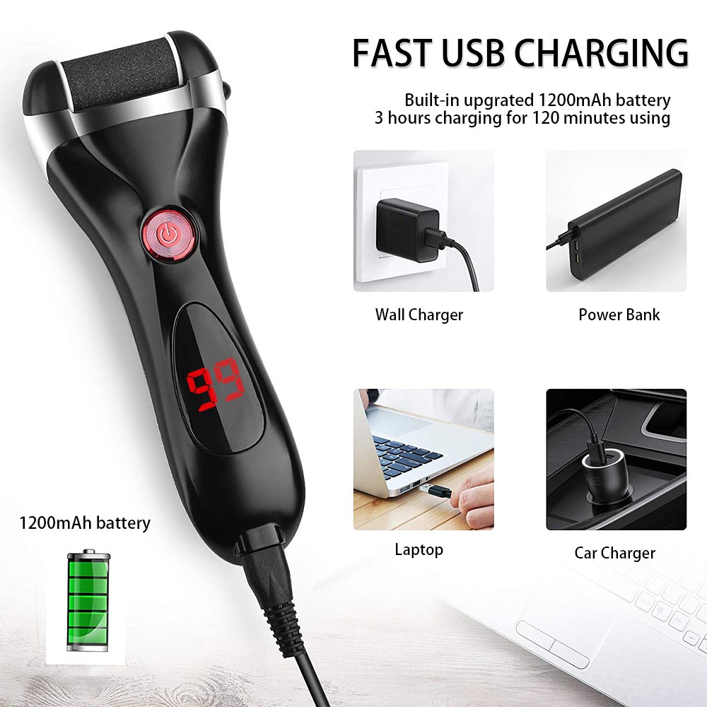 Cây Chà Gót Chân Tẩy Da Chết Thế Hệ Mới Nhất Tặng 3 Đầu Mài Máy Chà Gót Chân Chống Nước, Sạc USB