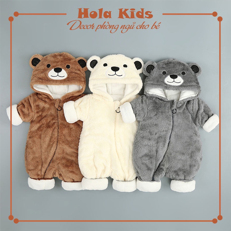 Bộ body gấu lông cừu có khóa siêu ấm cho bé - HolaKids Decor