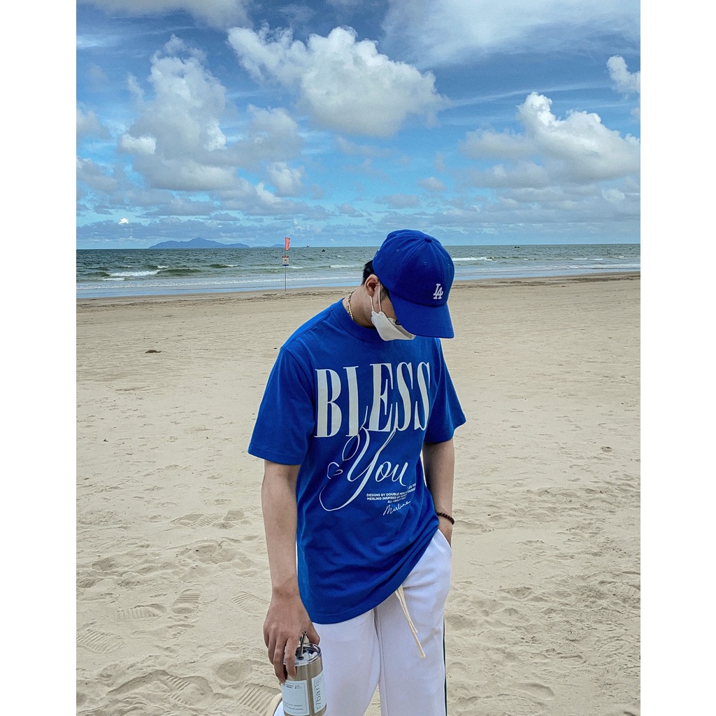 Áo thun Merlino Studio I Bless You - Form America, tay lỡ unisex, 100% Cotton 2WS