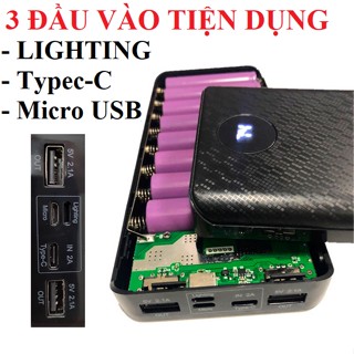Box sạc dự phòng 8 cell 3 đầu vào dùng pin 18650 hỗ trợ sạc nhanh 2A màn hình LED mạch sạc pin dự phòng