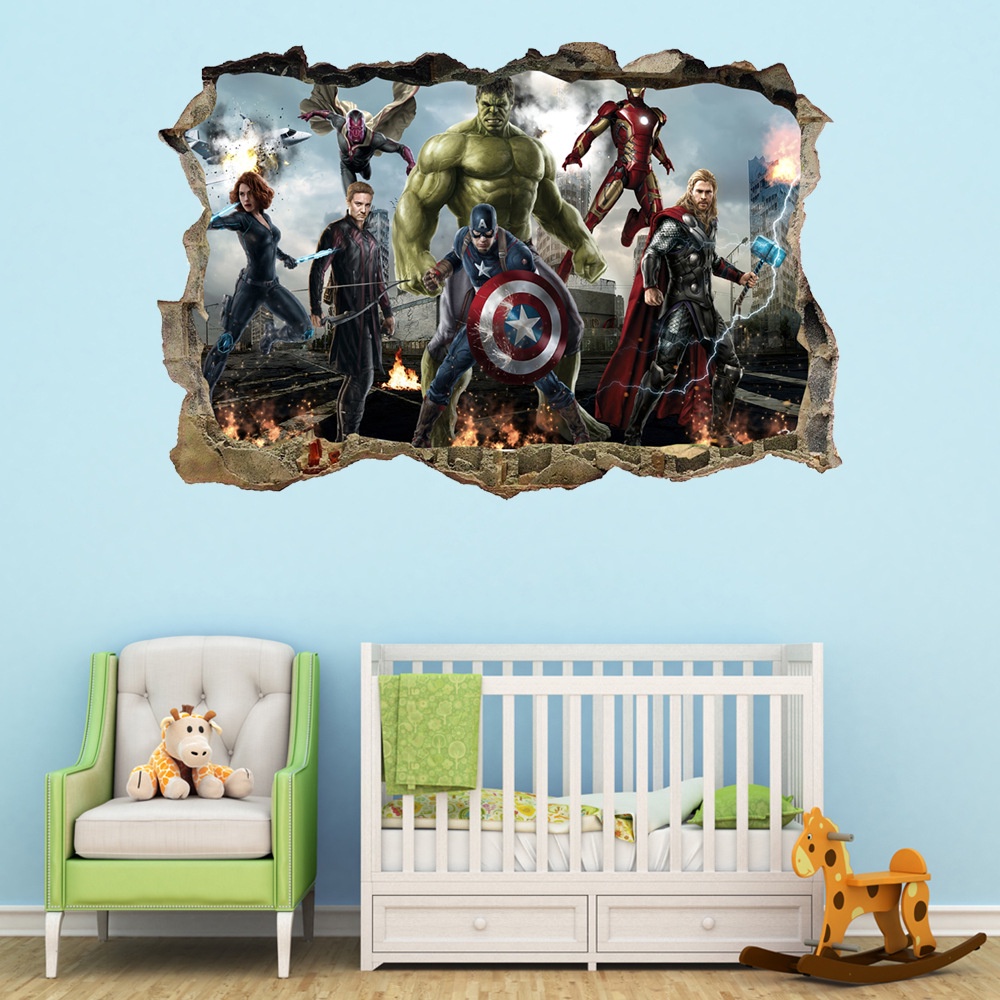 Tranh Dán Tường 3D Avengers - Decal Biệt Đội Báo Thù Marvel mẫu số 6 AmyShop (50 x 70 cm)