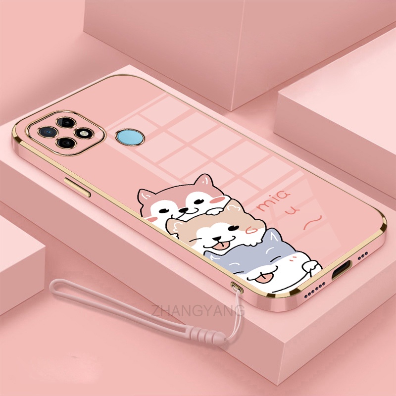 Ốp Điện Thoại Silicon Họa Tiết Chú Chó Hoạt Hình Mạ Viền Dễ Thương Kèm Dây Đeo Dành Cho Realme c21y c25y c21