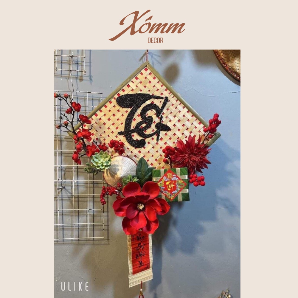 Tấm tre đan, mành tre, mẹt tre vuông trang trí, decor trường mầm non, trang tí tết, trang trí khánh, biểu ngữ