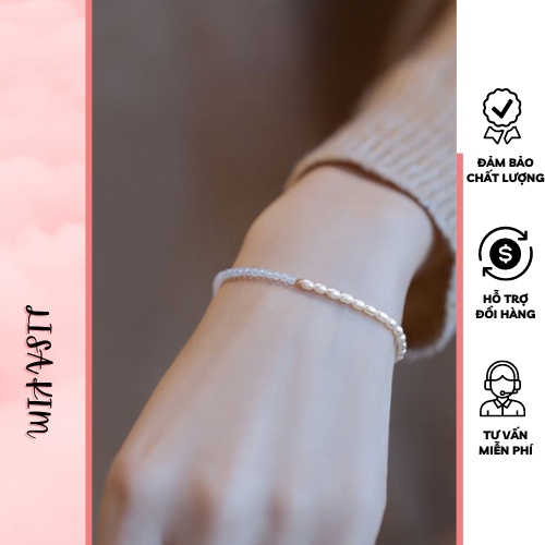 Vòng tay hạt gạo nhí 2,5 li mix pha lê trắng