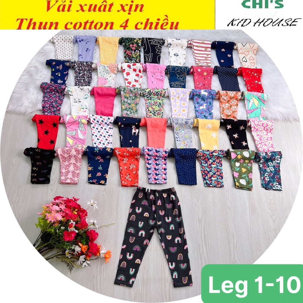 SET 5 LEGGING DÀI/ QUẦN DÀI HỌA TIẾT THUN COTTON 4 CHIỀU CHO BÉ GÁI