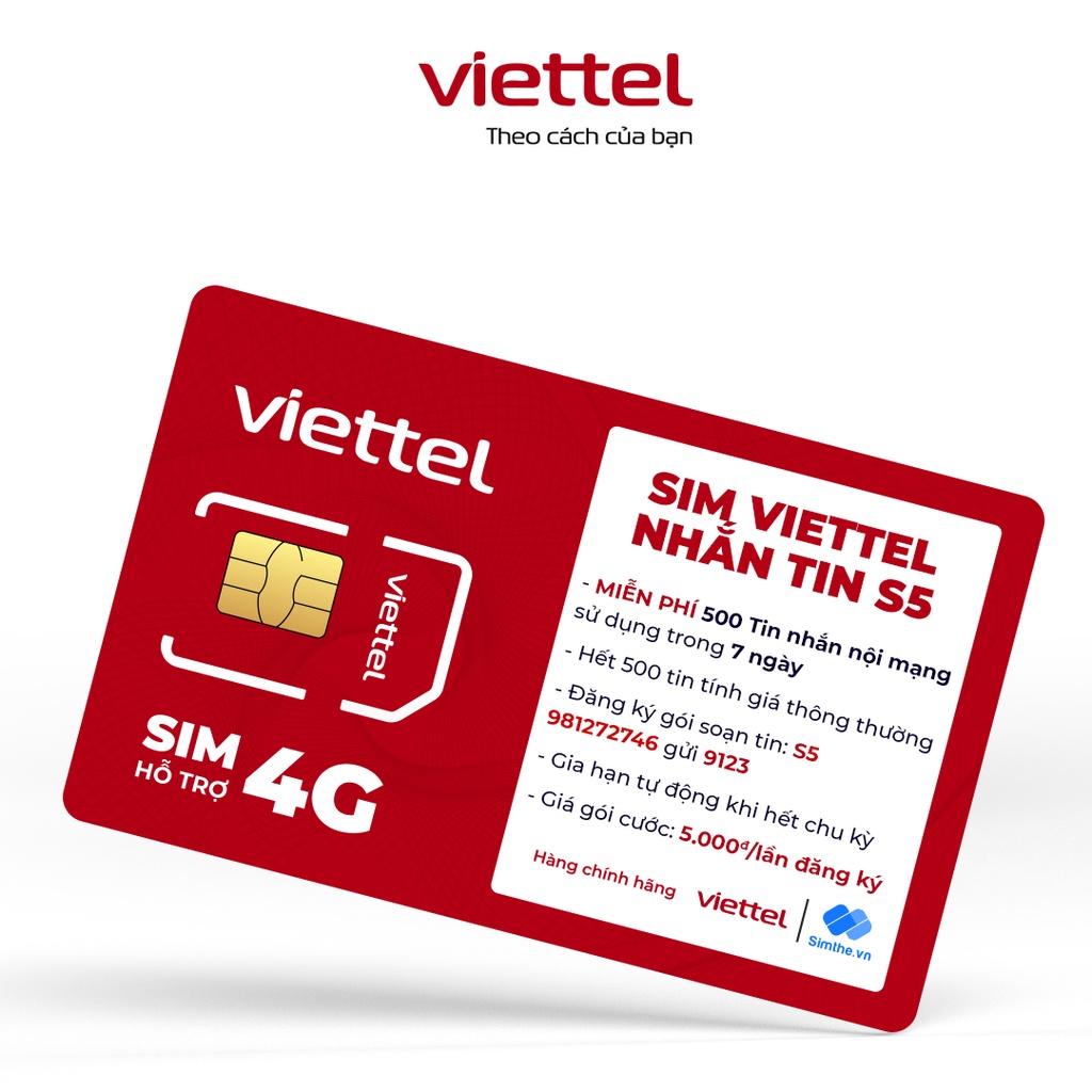 Sim 4G Viettel Gói Cước S3 - S5 - S10 Chuyên Dùng Nhắn Tin Phủ Phê Cả Ngày Lẫn Đêm. Chỉ Từ 3000Đ/Lần Đăng Ký