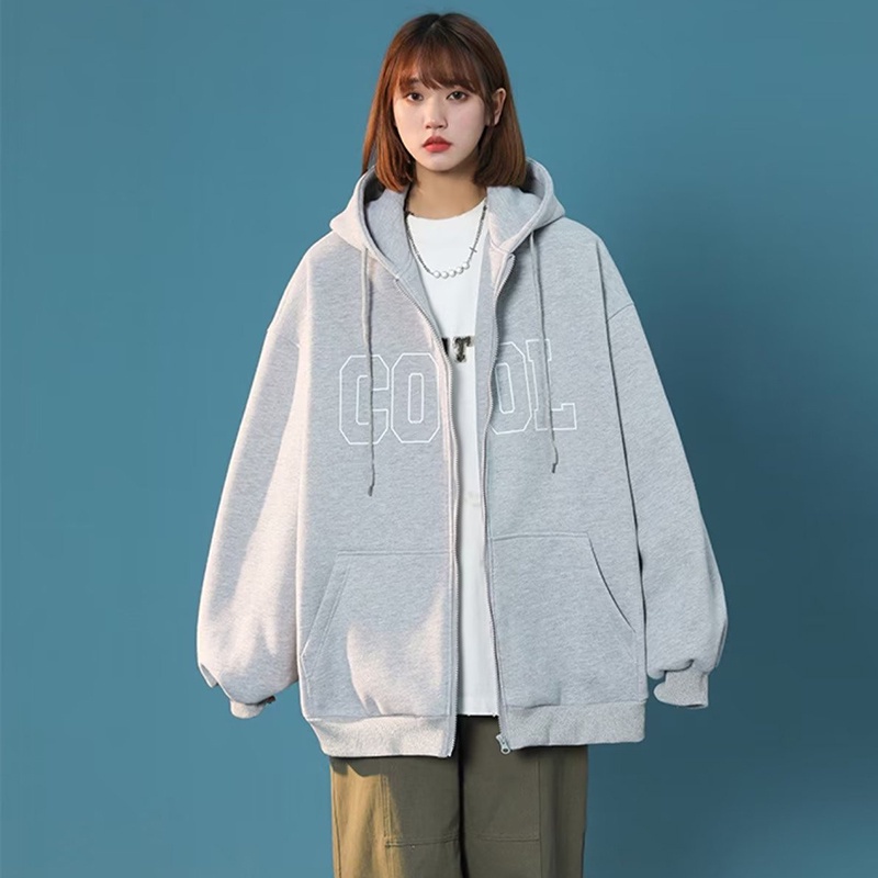 IELGY    Áo Hoodie Dáng Rộng Phối Khóa Kéo Phong Cách retro Mỹ Cho Nữ