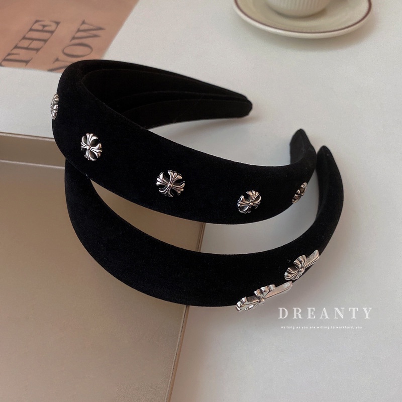 Băng Đô Cài Tóc Vải Nhung Hình Đầu Lâu Phong Cách Retro Hàn Quốc