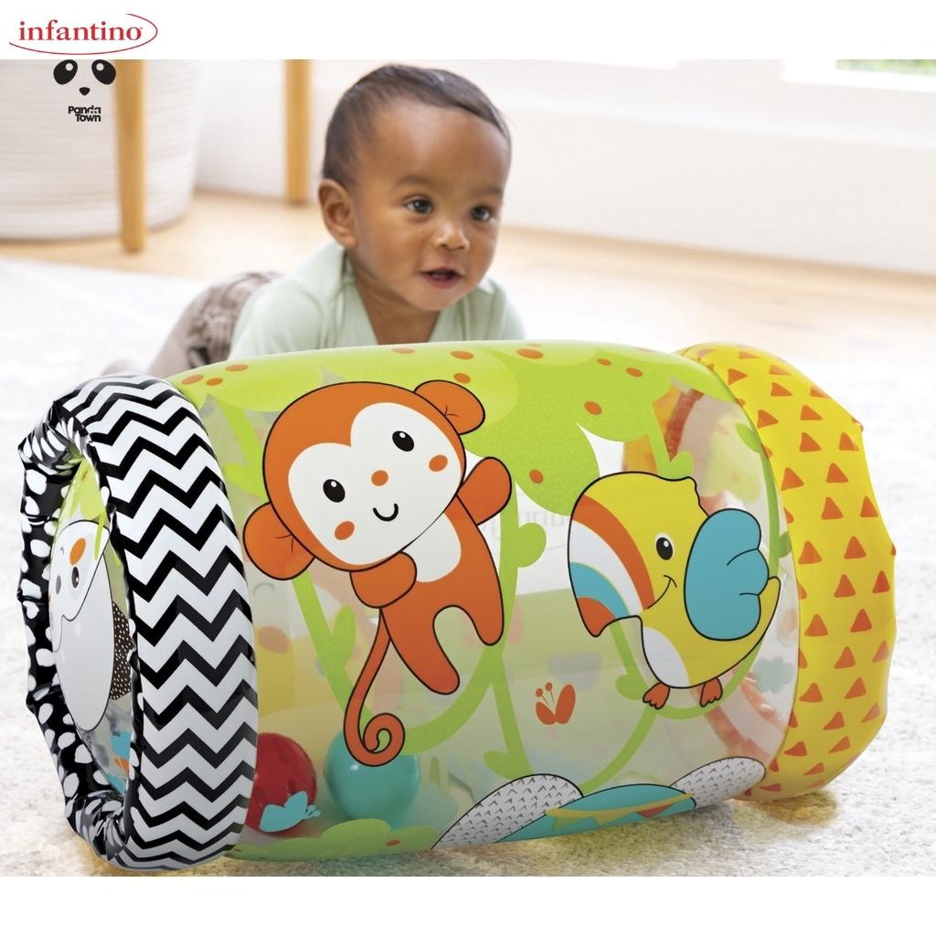 Đồ Chơi Thảm Bóng Bơm Hơi INFANTINO Jungle Peek &amp; Roll Hỗ Trợ Vận Động Di Chuyển Bằng Âm Thanh Chuông An Toàn Cho Bé