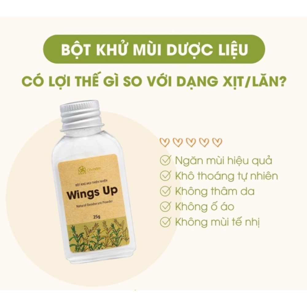 Bột Khử Mùi Wings Up Khử Mùi Hôi Chân Hôi Nách Giảm Tiết Mồ Hôi Hôi Cỏ Mềm 25g