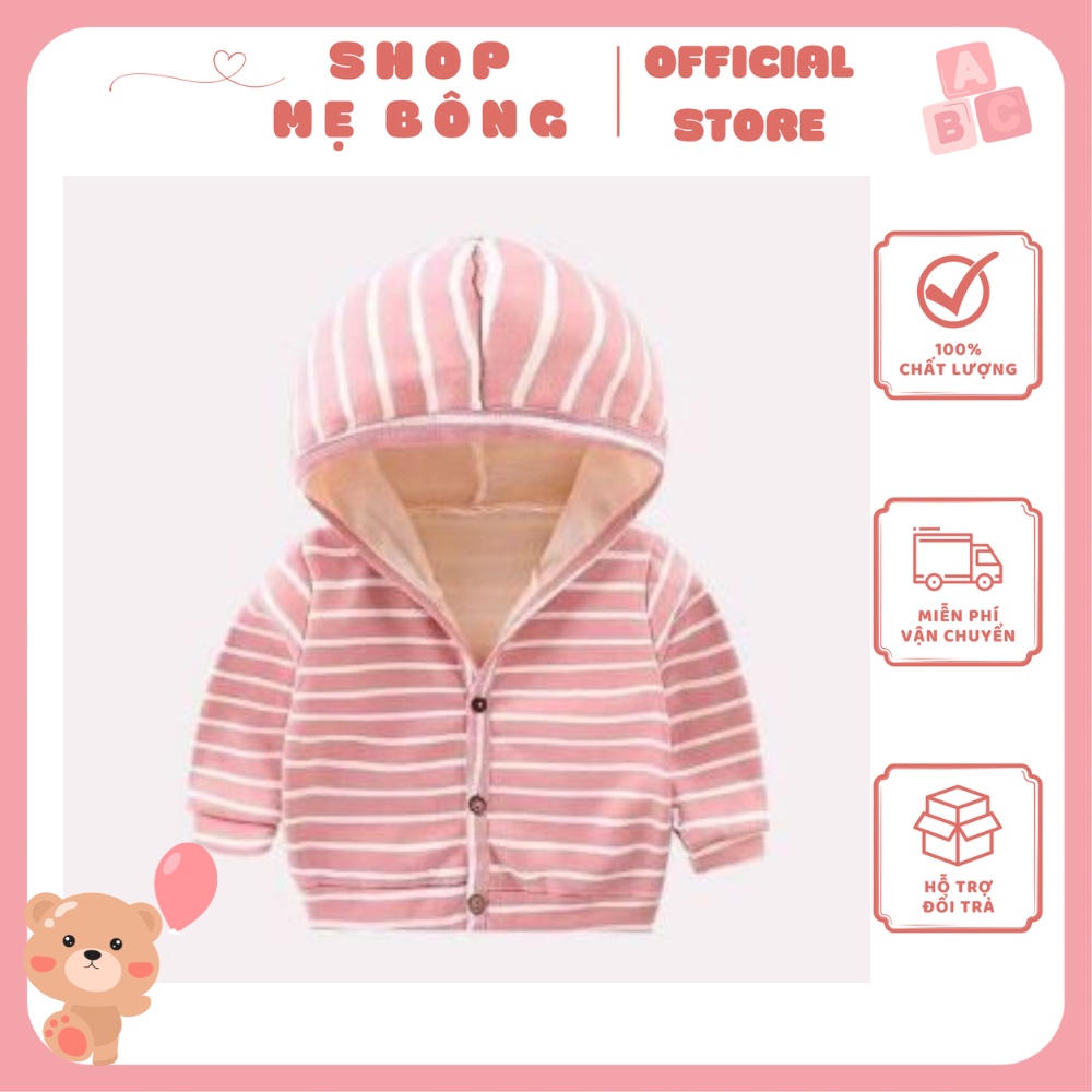 [CÓ ẢNH THẬT] Áo khoác nỉ lót lông cài cúc có mũ cho bé