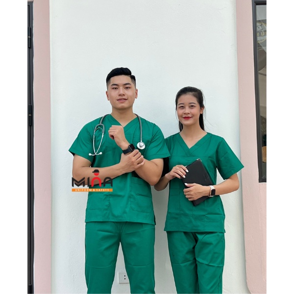 Bộ scrubs bác sĩ, quần áo y tế phẫu thuật, spa - Màu Xanh lá cây, không túi ngực