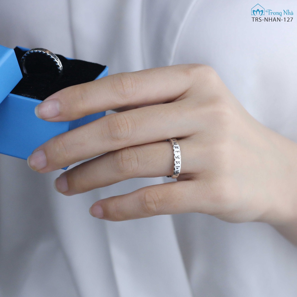Nhẫn bạc S925 khắc chú Quan Thế Âm Bồ Tát - Om Mani Padme Hum - Trang sức Bình An - Trong Nhà