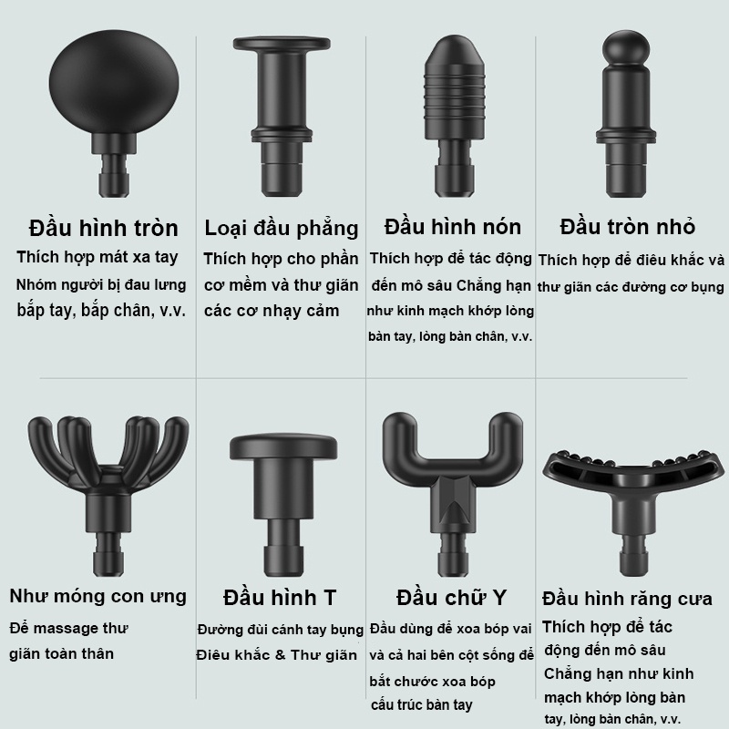 GiGiBomstore Máy Mát Xa Cầm Tay Súng Fascia 8 Đầu 99 Chế Độ Rung -Súng massage toàn thân giảm căng cơ nhức mỏi vai gáy