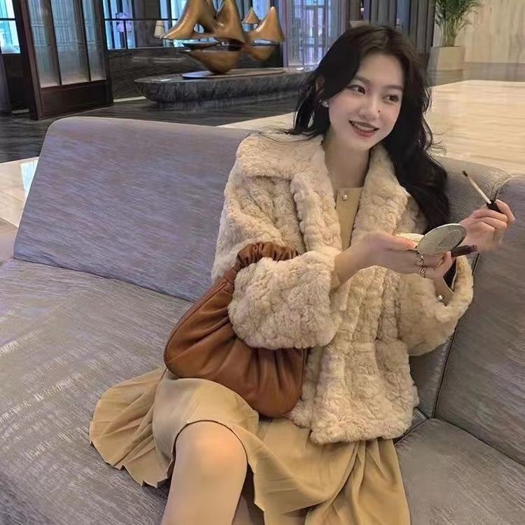 [Giao Ngay] Áo Khoác Lông Thỏ Giả Dày Dáng Rộng Phong Cách Mới Cho Nữ