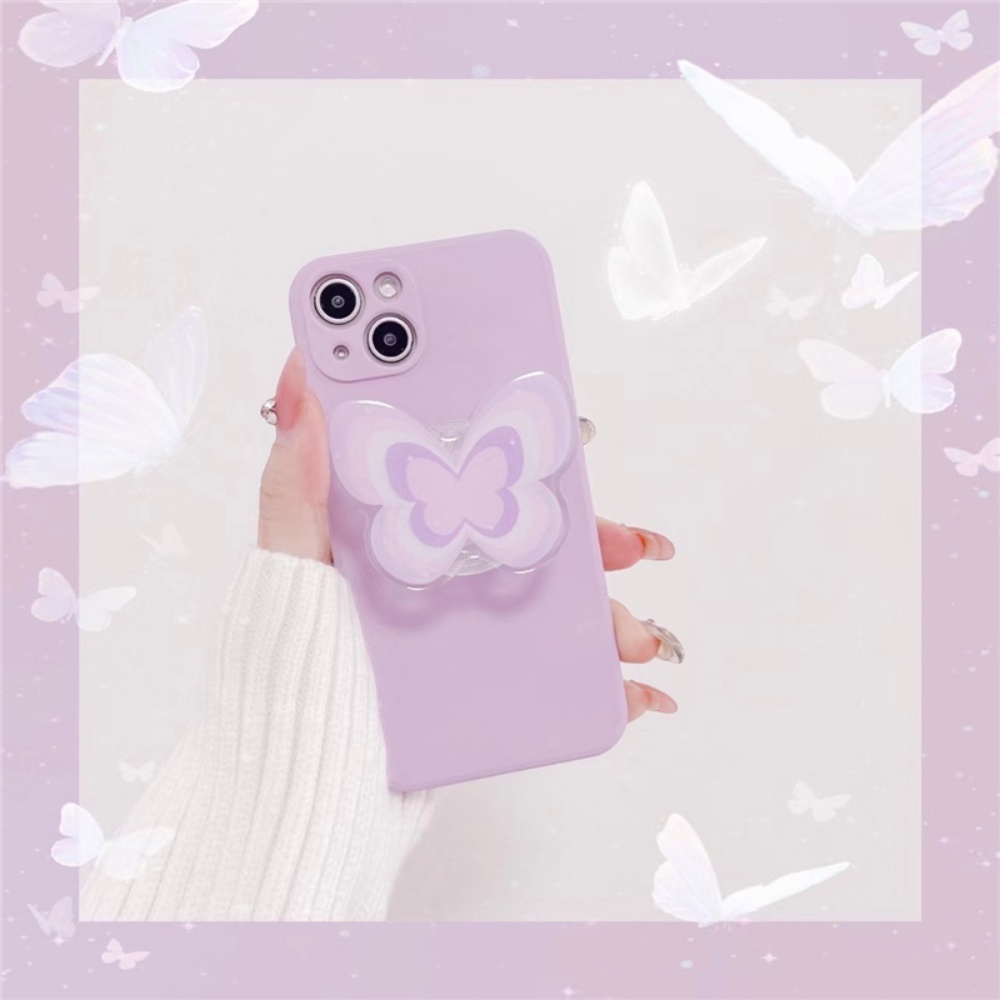 Ốp Điện Thoại TPU Mềm Chống Sốc Họa Tiết Bướm / Trái Tim Màu Gradient Có Giá Đỡ Xoay Cho IPhone 11 7Plus 13 12 11 Pro Max