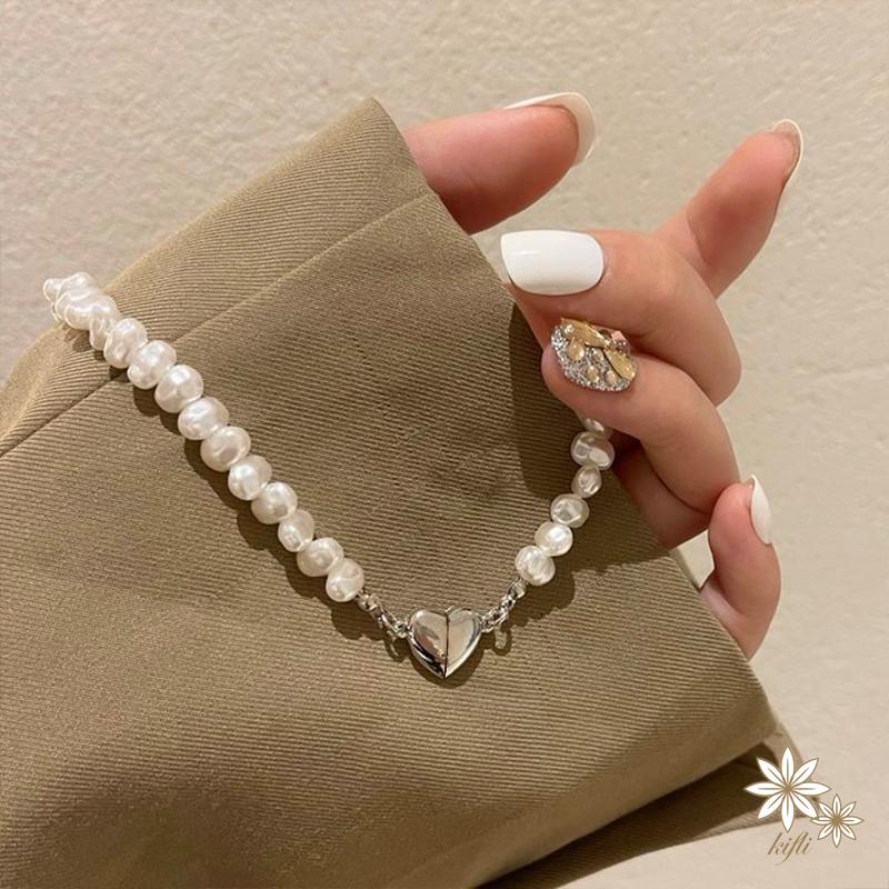 Vòng cổ Đính Ngọc Trai Hình Trái Tim Sang Trọng Phong Cách Hàn Quốc