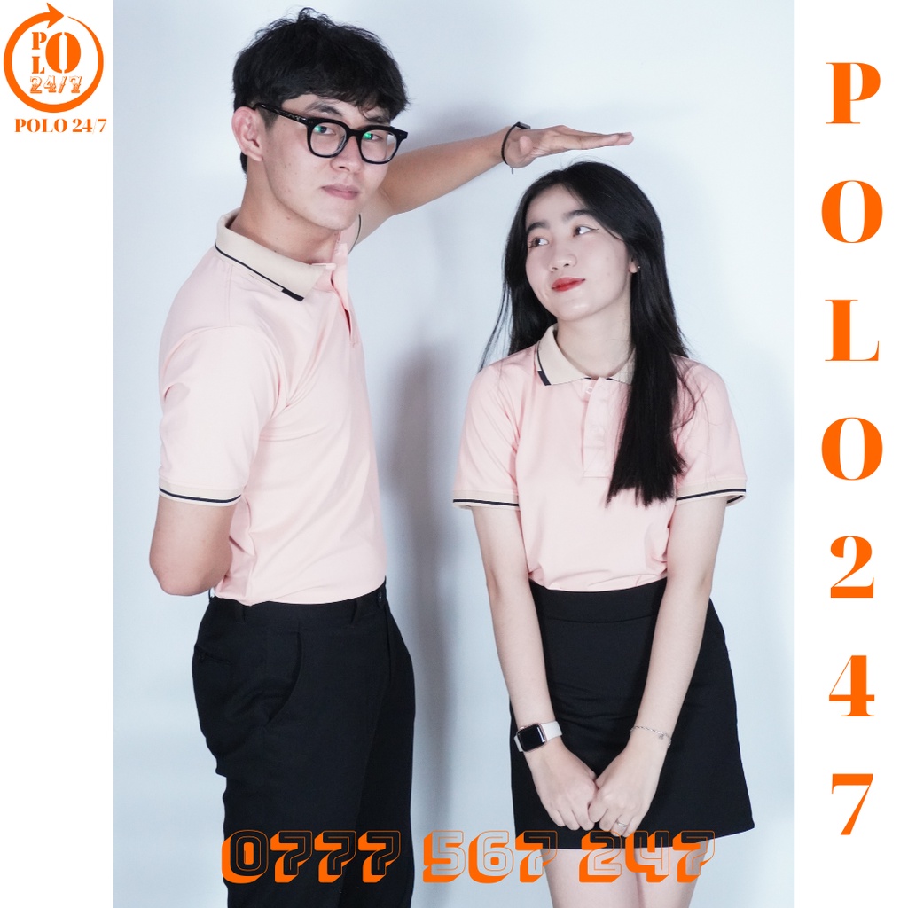 Polo hồng phấn đơn giản tinh tế,cho cặp đôi, chất vải cá sấu cotton co giản 4 chiều, thoáng mát.