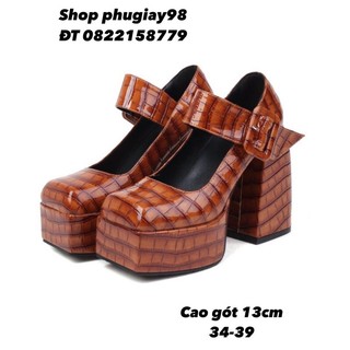 Giầy gót vuông nữ cao gót 13cm hàng Quảng Châu cao cấp chất da bóng đẹp sang có kèm ảnh thật shop chụp