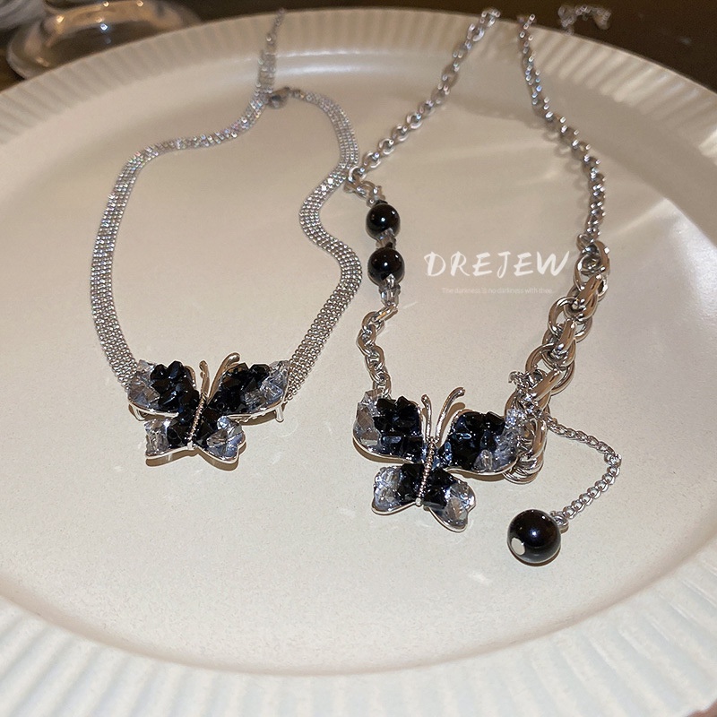 DREJEW Dây Chuyền Kim Loại Mặt Hình Bướm Đính Đá Pha Lê Thời Trang Cao Cấp Dễ Phối Đồ