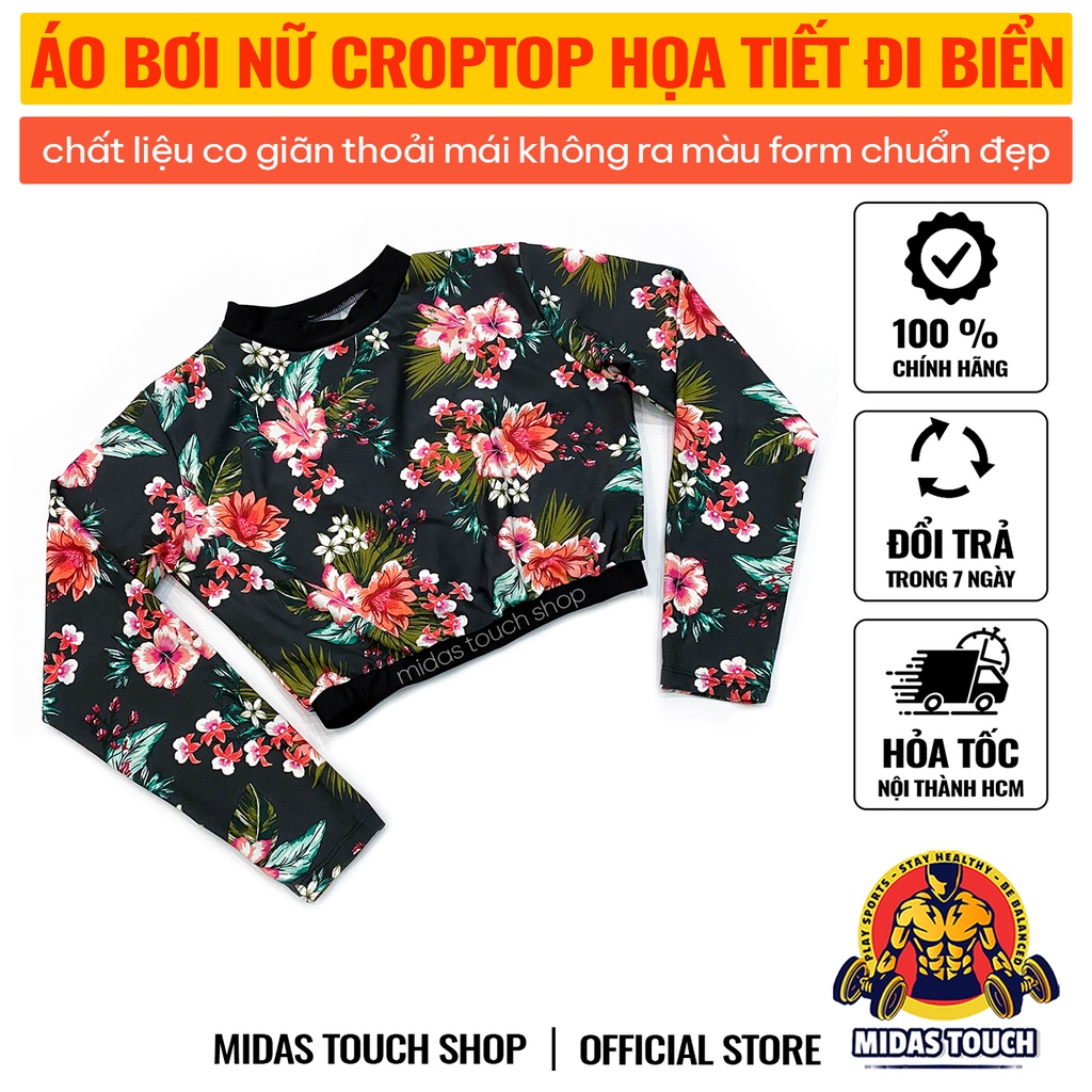 Áo Bơi Nữ Croptop/Tay Dài/ Tay Ngắn Size L Dưới 55kg Chống Nắng Phù Hợp Đi Biển Tập Bơi - Chất Liệu Vải 4 Chiều Co Giãn